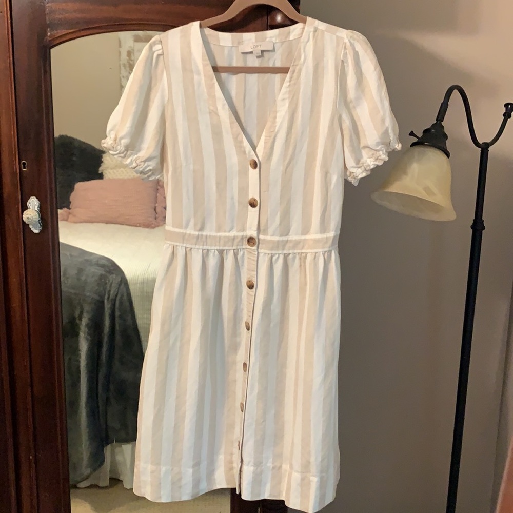 LOFT Linen Midi Dress with Pockets